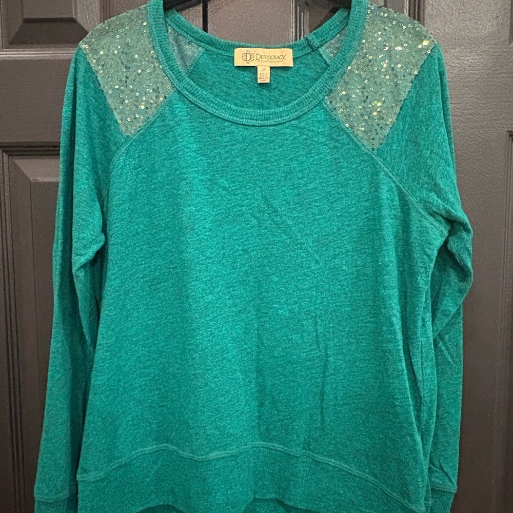 Democracy Teal Sequin Accent Sweatshirt